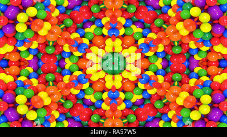 Abstract colorato disegno simmetrico ornamentale decorativo movimento Caleidoscopio cerchio geometrico e forme a stella Foto Stock