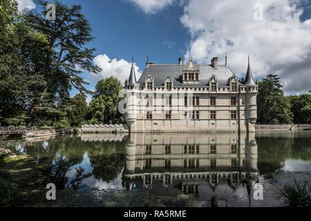 Chateau Azay-le-Rideau, castello rinascimentale sulla Loira, Sito Patrimonio Mondiale dell'UNESCO, Dipartimento Indre-et-Loire, Francia Foto Stock