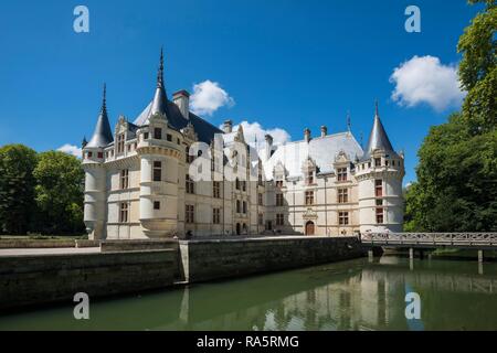 Chateau Azay-le-Rideau, castello rinascimentale sulla Loira, Sito Patrimonio Mondiale dell'UNESCO, Dipartimento Indre-et-Loire, Francia Foto Stock