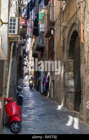 Il Vico Maiorani una tipica stradina secondaria del Centro Storico, il centro storico di Napoli, Italia. Foto Stock