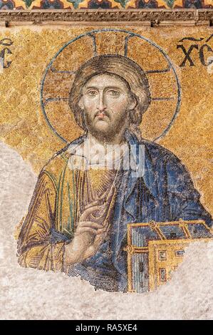 Hagia Sophia, dettaglio del Murale Deësis mosaico raffigurante Gesù Cristo tra la Vergine Maria e San Giovanni Battista Foto Stock