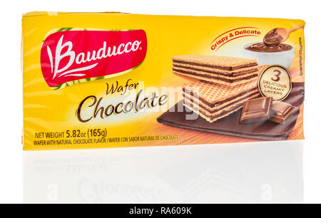 Winneconne, WI - 30 dicembre 2018: un pacchetto di Bauducco wafer al cioccolato isolato su un background. Foto Stock
