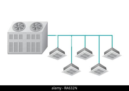 Chiller con cassetta a soffitto unità interne. Raffreddamento ad aria. Illustrazione Vettoriale. Illustrazione Vettoriale