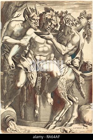 René Boyvin dopo Luca Penni, francese (c. 1525-c. 1625), SILENUS, incisione. Reinventato da Gibon. Arte Classica con un reinventato Foto Stock