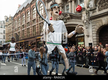 (190101) -- LONDRA, 1 gennaio, 2019 (Xinhua) -- esecutori frequentare l annuale il giorno di Capodanno sfilata in London, Gran Bretagna, 1 gennaio, 2019. (Xinhua/Ray Tang) Foto Stock