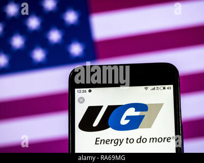 Kiev, Ucraina. 1a gen, 2019. UGI Corporation logo che si vede visualizzato su un telefono intelligente. Credito: Igor Golovniov SOPA/images/ZUMA filo/Alamy Live News Foto Stock