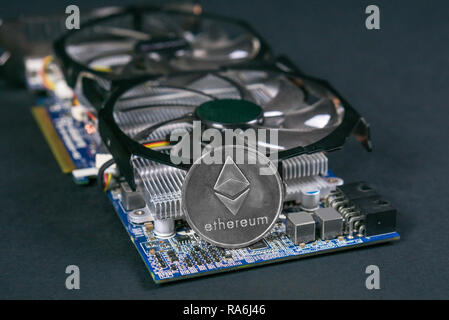 Ethereum moneta su GPU, Cryptocurrency Mining utilizzando le schede grafiche Foto Stock