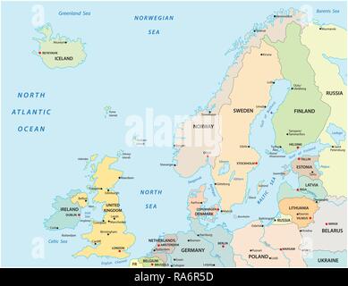 Politiche e amministrative mappa vettoriale del nord Europa con i confini di stato Illustrazione Vettoriale