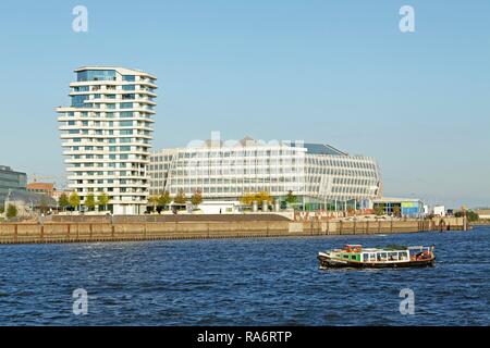 Marco Polo Tower e la Unilever House, HafenCity, Hamburg, Amburgo, Germania Foto Stock