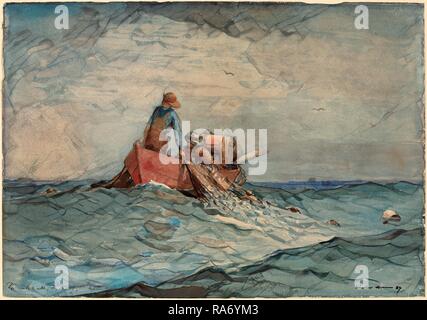 Winslow Homer, alaggio nelle reti, americano, 1836 - 1910, 1887, acquerello su grafite. Reinventato Foto Stock