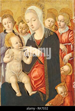 Di Matteo di Giovanni, Madonna con Bambino e angeli e cherubini, Italiano, c. 1430 - 1497, c. 1460-1465, sul pannello reinventato Foto Stock