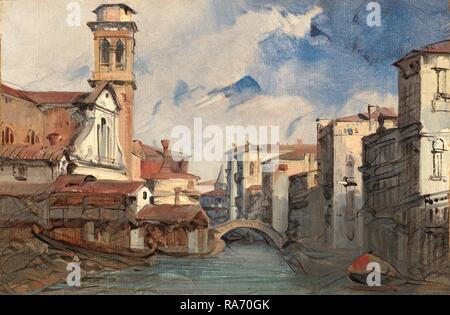 Joyant Jules-Romain, francese (1803-1854), la Chiesa di Santo Trovaso Venezia, c. 1830, olio su carta su tela reinventato Foto Stock