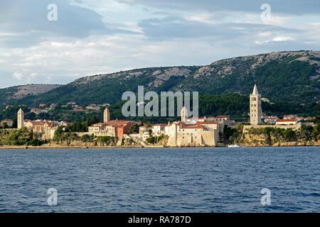 I quattro campanili, Città di Rab, isola di Rab, Primorje-Gorski Kotar County, Croazia Foto Stock