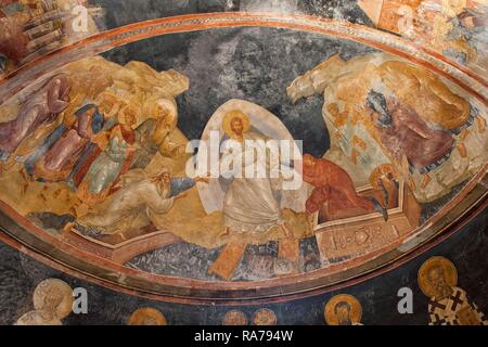 Anastasis affresco, Parecclesion, Chiesa del Santissimo Salvatore in Chora o Kariye Camii, Istanbul, Turchia Foto Stock