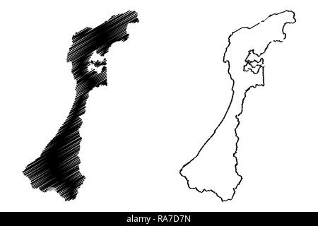 Ishikawa Prefecture (divisioni amministrative del Giappone, Prefetture del Giappone) mappa illustrazione vettoriale, scribble schizzo Ishikawa mappa Illustrazione Vettoriale