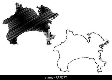 Prefettura di Kanagawa (divisioni amministrative del Giappone, Prefetture del Giappone) mappa illustrazione vettoriale, scribble schizzo Kanagawa mappa Illustrazione Vettoriale