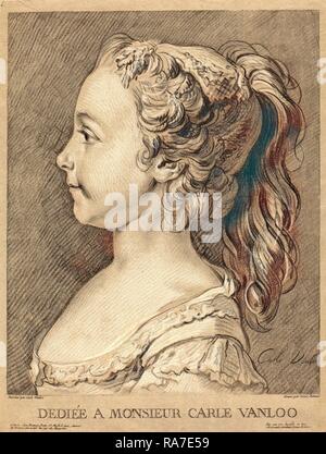 Louis-Marin cofano dopo Carle Van Loo, francese (1736-1793), Marie-Rosalie Vanloo, c. 1764, chalk modo stampato in reinventato Foto Stock