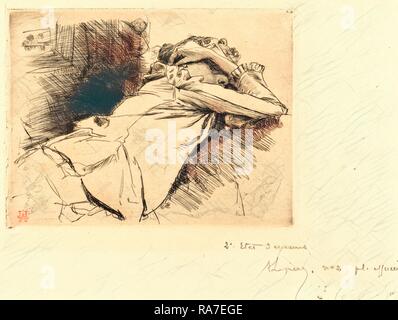 Auguste Lepère, francese (1849-1918), reclinato Donna che Dorme (Femme couchee sommeillant), 1892, l'attacco con la puntasecca reinventato Foto Stock