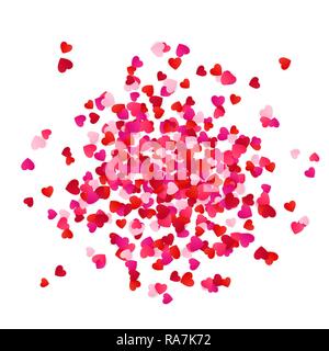 Rosso e rosa scatter Cuori di carta coriandoli isolati su sfondo bianco. Holiday elemento decorativo. Illustrazione Vettoriale Illustrazione Vettoriale