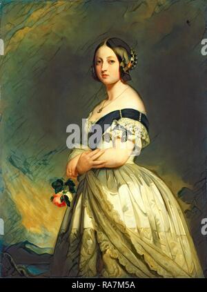 Studio di Franz Xaver Winterhalter, Queen Victoria, c. 1843, olio su tela. Reinventato da Gibon. Arte Classica con un reinventato Foto Stock