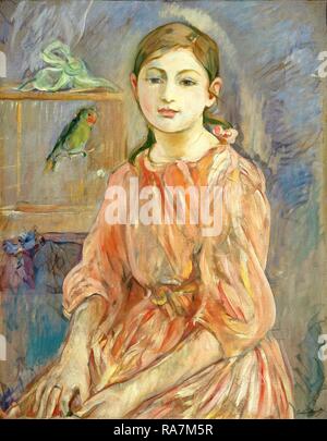 Berthe Morisot, l'artista della figlia con un parrocchetto, Francese, 1841-1895, 1890, olio su tela. Reinventato Foto Stock