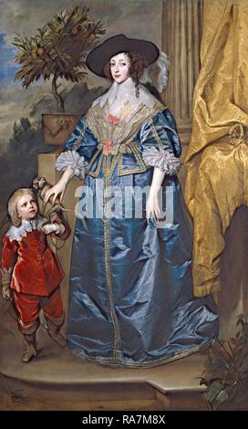 Sir Anthony van Dyck, fiammingo (1599-1641), regina Henrietta Maria con Sir Jeffrey Hudson, 1633, olio su tela reinventato Foto Stock