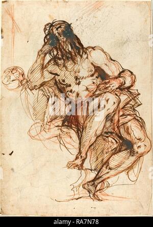 Alessandro Maganza, italiano (1556-1640), San Girolamo, penna e reed penna con inchiostro marrone su Gesso rosso su carta vergata reinventato Foto Stock