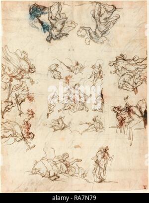 Alessandro Maganza, italiano (1556-1640), un soffitto compartimentate con allegorie e miti, 1590-1600, penna e marrone reinventato Foto Stock