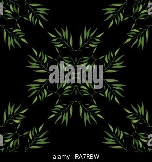 Modello senza giunture di cartoon verde foglie e rametti. Vettore Illustrazione Vettoriale