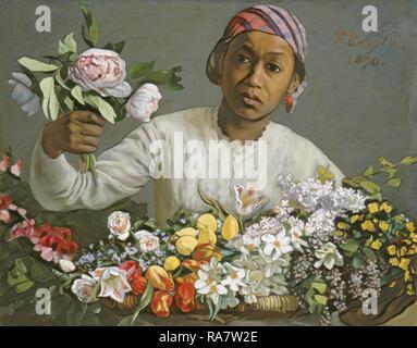 Frédéric Bazille, giovane donna con le peonie, francese, 1841 - 1870, 1870, olio su tela. Reinventato da Gibon. Classic reinventato Foto Stock