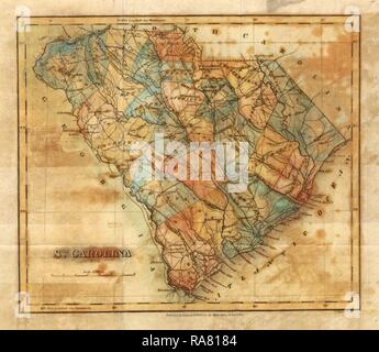 Mappa South Carolina, Mills Atlas, USA, America, xix secolo incisione. Reinventato da Gibon. Arte Classica con un moderno reinventato Foto Stock