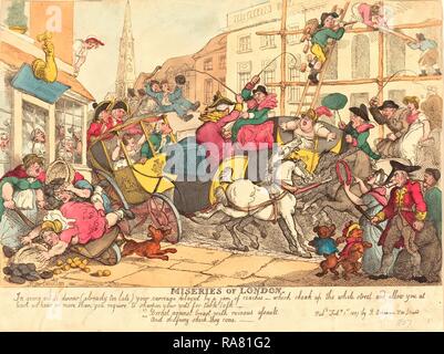 Thomas Rowlandson (British, 1756 1827 ), miserie di Londra, pubblicato 1807, colorati a mano attacco. Reinventato Foto Stock