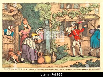 Thomas Rowlandson (British, 1756 1827 ), morire per amore, o capitano incurante shot battenti da una ragazza di quindici, che ha reinventato Foto Stock