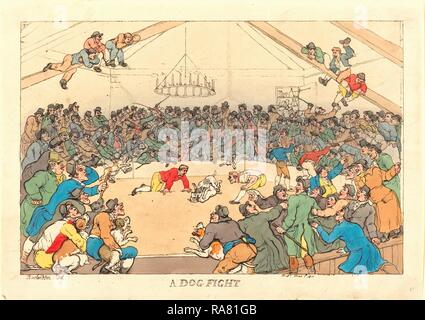 Thomas Rowlandson (British, 1756 1827 ), una lotta contro il cane, 1811, colorati a mano attacco. Reinventato da Gibon. Arte Classica reinventato Foto Stock