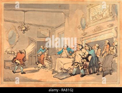 Thomas Rowlandson (British, 1756 1827 ), il deluso buongustai, 1787, colorati a mano attacco. Reinventato Foto Stock