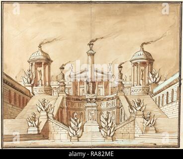 Pietro Gonzaga (italiano, 1751 - 1831), la fantasia di un Campidoglio antico con trofei e Grand scale, c. 1800, penna reinventato Foto Stock