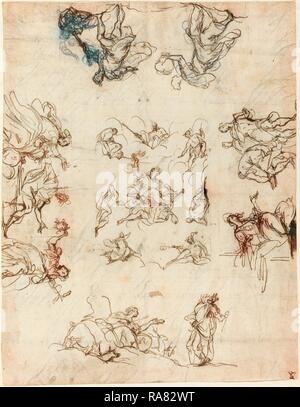 Alessandro Maganza (italiano, 1556 - 1640), un soffitto compartimentate con allegorie e miti, 1590-1600, penna e reinventato Foto Stock