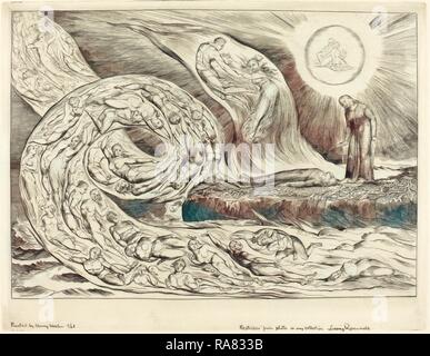 William Blake (British, 1757 - 1827), il cerchio dei lussuriosi: Paolo e Francesca, 1827, incisione stampata da reinventato Foto Stock