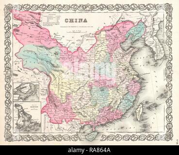 1855, Colton mappa della Cina, Taiwan e Corea. Reinventato da Gibon. Arte Classica con un tocco di moderno reinventato Foto Stock