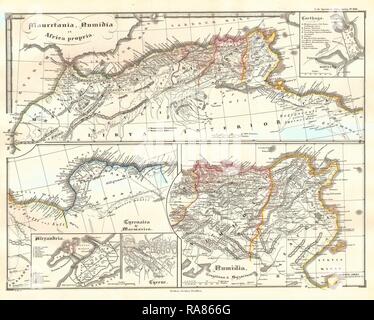 1855 Spruneri mappa del Nord Africa in tempi antichi, Cartagine, Numidia, Alessandria . Reinventato da Gibon. Arte Classica reinventato Foto Stock