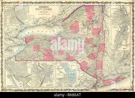 1862, Johnson Mappa dello Stato di New York. Reinventato da Gibon. Arte Classica con un tocco di moderno reinventato Foto Stock