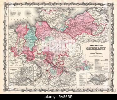 1862, Johnson mappa della Germania settentrionale, Holstein e Hannover. Reinventato da Gibon. Arte Classica con un tocco di moderno reinventato Foto Stock
