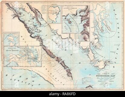 1865, Hall Mappa di Frobisher Bay, Isola Baffin, Canada, importante esplorazione artico Mappa. Reinventato Foto Stock