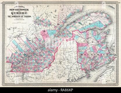 1870, Johnson Mappa di Québec, Canada. Reinventato da Gibon. Arte Classica con un tocco di moderno reinventato Foto Stock