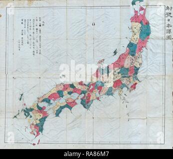 1871, Meiji Woodblock 4 Mappa del Giappone. Reinventato da Gibon. Arte Classica con un tocco di moderno reinventato Foto Stock