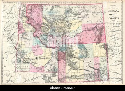 1884, Bradley Mappa di Montana, Wyoming e Idaho. Reinventato da Gibon. Arte Classica con un tocco di moderno reinventato Foto Stock