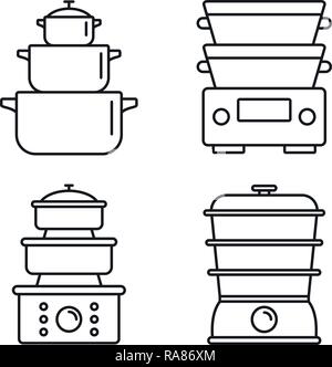 Sistema per la cottura a vapore di cottura icon set. Set di contorno del vapore di cottura icone vettoriali per il web design isolato su sfondo bianco Illustrazione Vettoriale