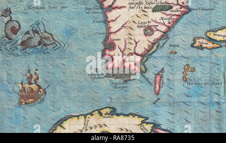 1591, De Bry e Le Moyne Mappa della Florida e Cuba. Reinventato da Gibon. Arte Classica con un tocco di moderno reinventato Foto Stock