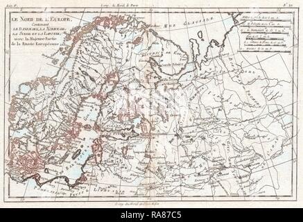 1780, Raynal e Bonne Mappa del nord Europa e Russia europea, Rigobert Bonne 1727 - 1794, uno dei più reinventato Foto Stock