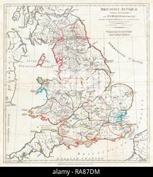 1794, Anville Mappa di Inghilterra in epoca romana. Reinventato da Gibon. Arte Classica con un tocco di moderno reinventato Foto Stock